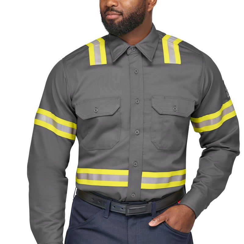 Bulwark FR Bulwark Men's Midweight FR Enhanced Visibility Uniform Shirt, Grey, Large - Image 3
